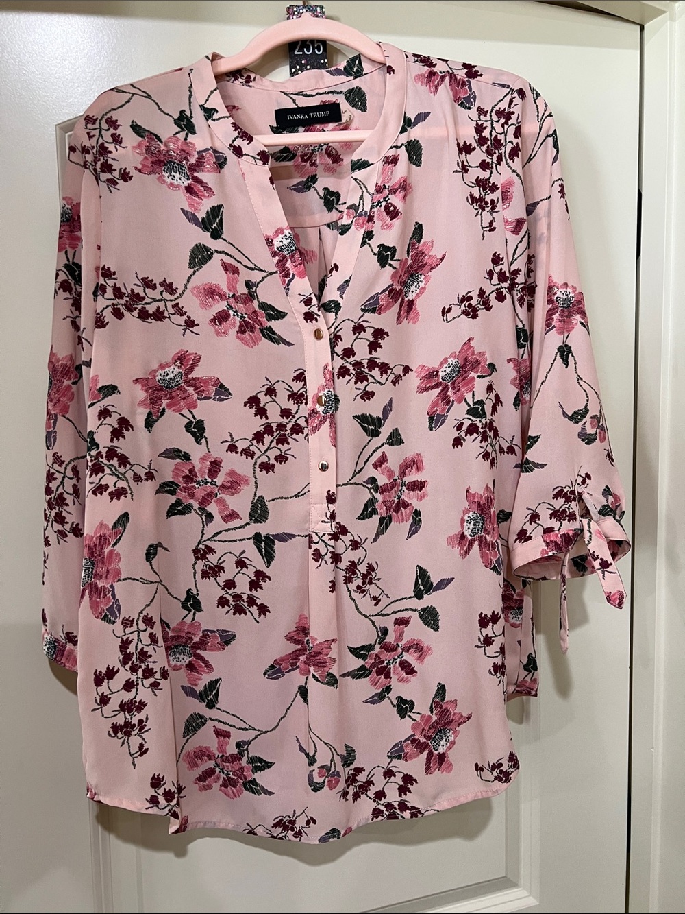 Ivanka Trump Pink Floral Button-Front Tunic Blouse H235